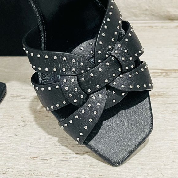 Saint Laurent Tribute Crackle Effect w/Studs Black Leather Stiletto Sandals Sz41 - Picture 15 of 16